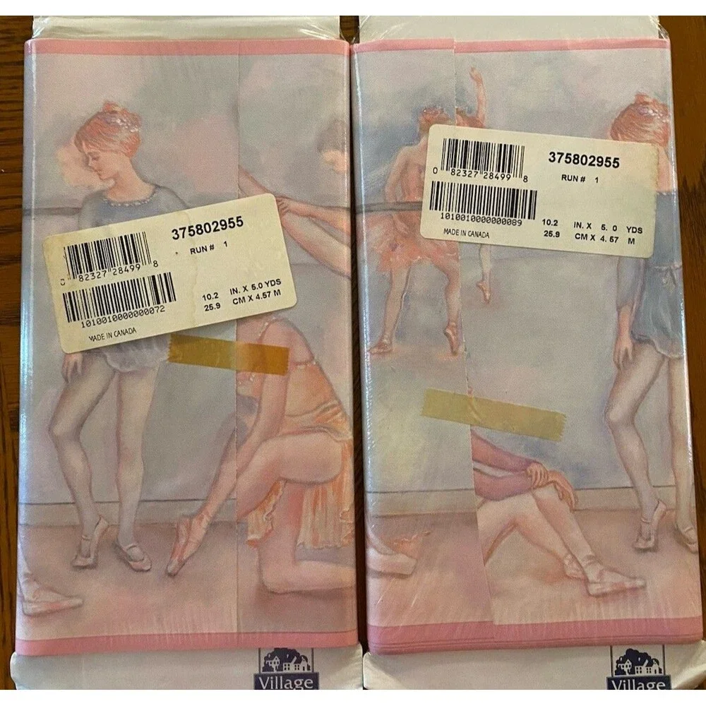 Ballerina Ballet Wallpaper Prepasted Border VILLAGE Blue Pink Lot Of 2 Pks 30 ft